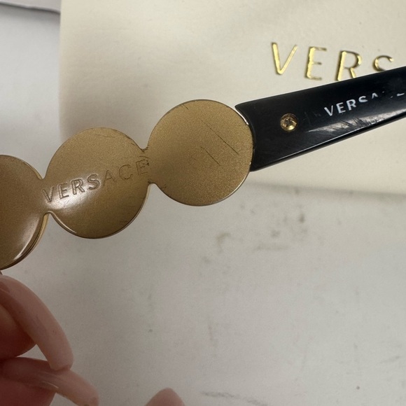 Versace Medusa Sunglasses Black Frame Gold Medusa With Small Clear Crystals. main image 7